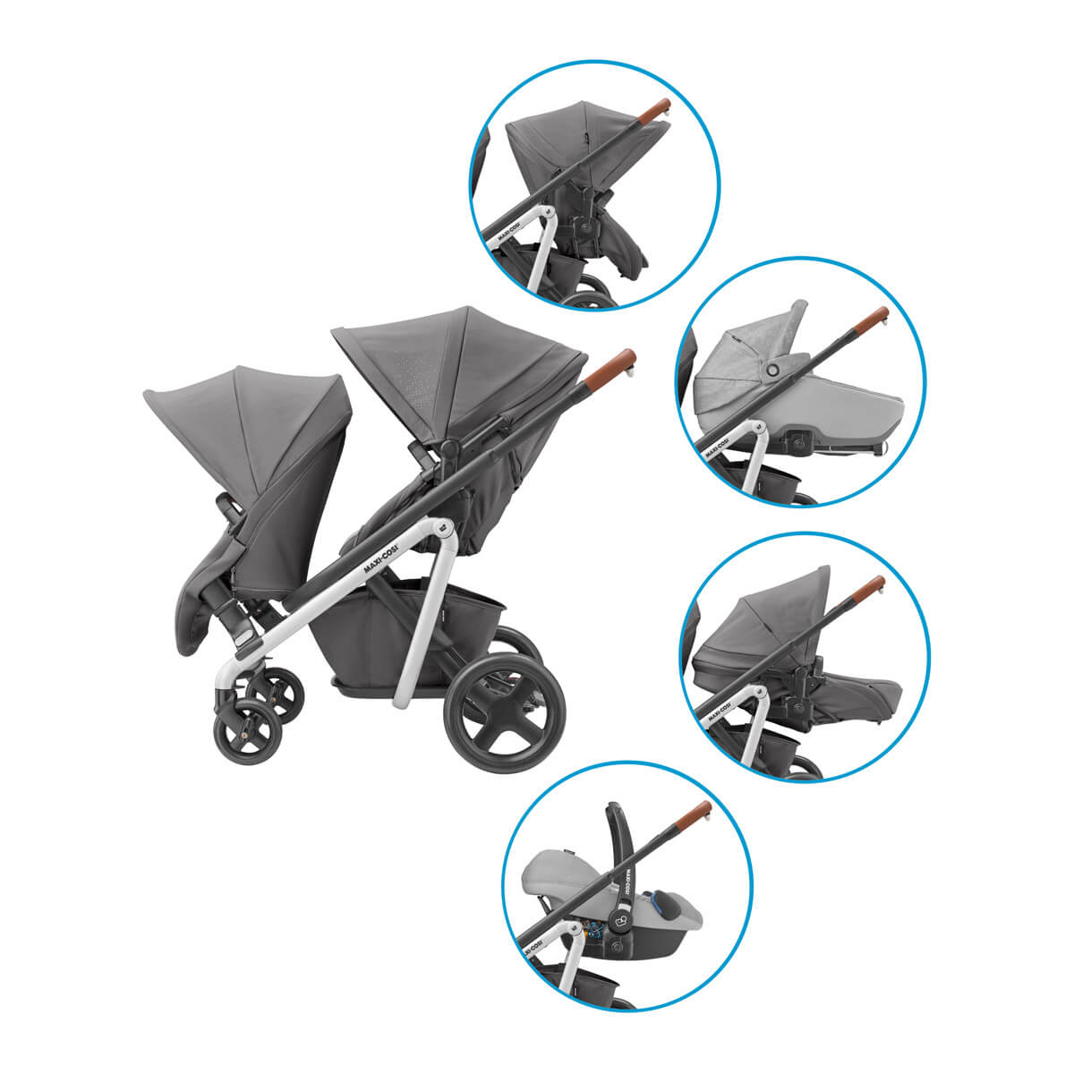 Five confortable positions with the Maxi-Cosi Lila Stroller Duo Kit