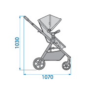 Maxi-Cosi Zelia Pram Extended Side View Dimensions: 1070mm wide x 1030mm height